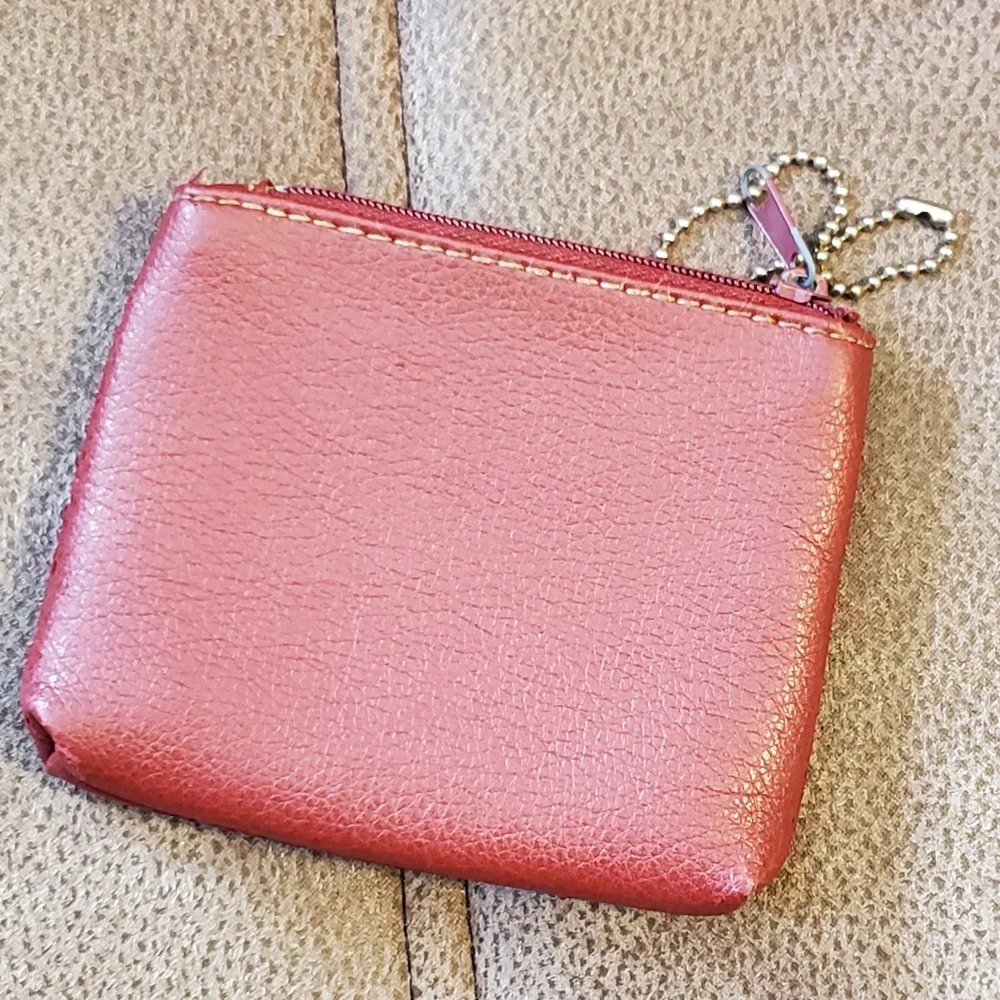 Red vinyl coin purse with ID window